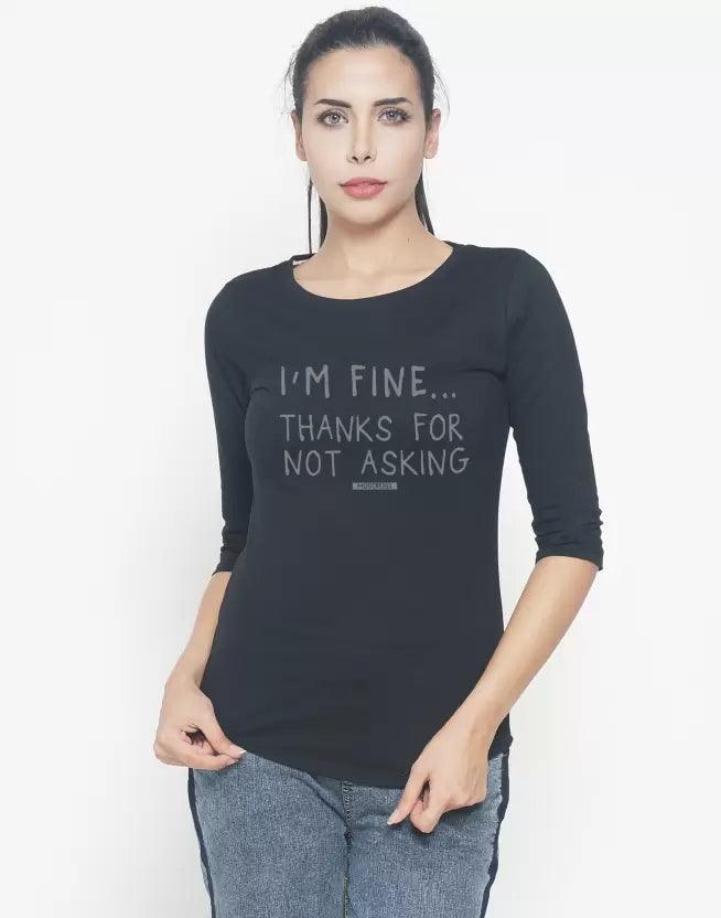 Women Typography Round Neck T-Shirt (BLACK) - Young Trendz