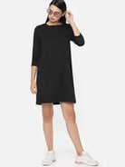 Women plain Night Dress (Black) - Young Trendz