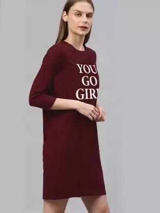 Women plain Night Dress (Maroon) - Young Trendz