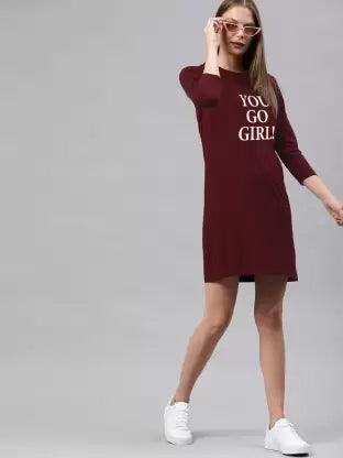 Women plain Night Dress (Maroon) - Young Trendz