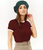 Women Solid Round Neck (Maroon) T-Shirt - Young Trendz