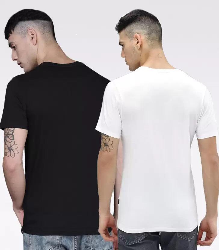 Pack of 2 Men Printed Round Neck T-Shirt White, Black - Young Trendz