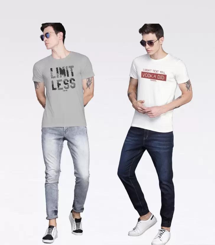 Young Trendz Mens Printed Halfsleeve Tshirt (GREY,WHITE) - Young Trendz
