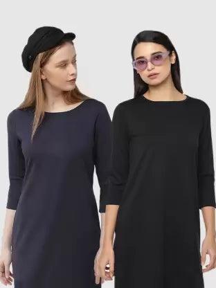 Women Night Dress 3/4 Sleeve Combo (Black, Blue) - Young Trendz