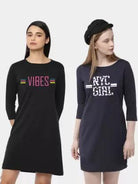 Women Night Dress 3/4 Sleeve Combo (Black, Blue) - Young Trendz