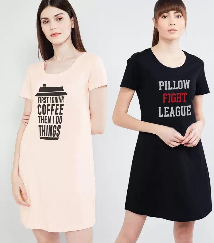 Pack of 2 Women Nighty (PEACH AND BLACK) - Young Trendz