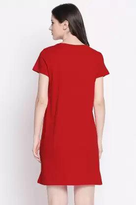 Women Night Dress Half Sleeve Combo (Red,Mustard) - Young Trendz