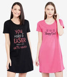 Pack of 2 Women Nighty (Black, Pink) - Young Trendz