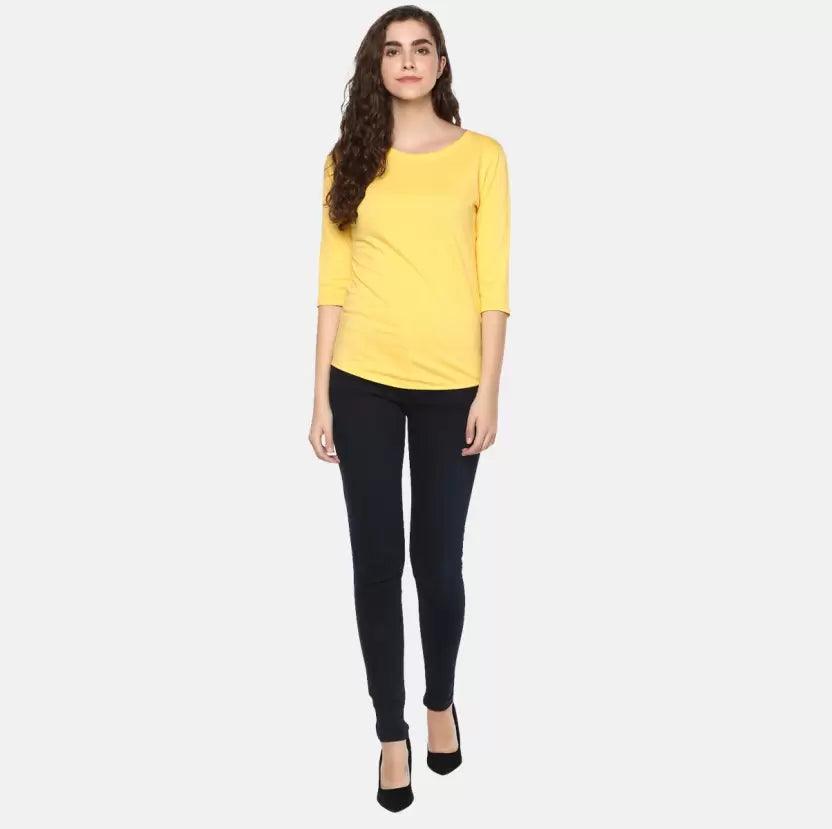 Pack of 3 Women Self Design, Solid Round Neck T-Shirt (SKYBLUE,BLACK,YELLOW) - Young Trendz