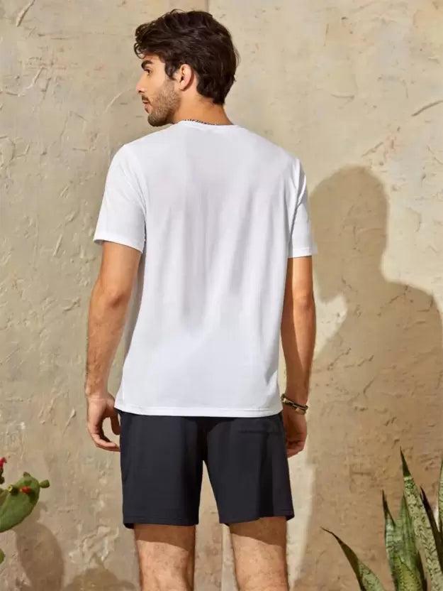 Men Printed Round Neck (White) T-Shirt - Young Trendz