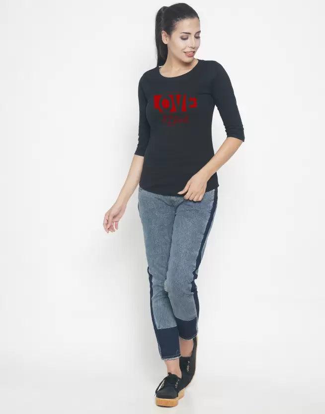 Mode Rebel Graphic Print Women Round Neck T-Shirt (Black) - Young Trendz
