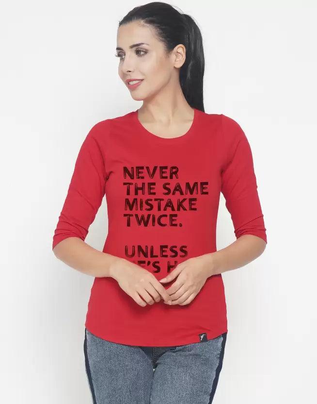 Women Graphic Print Round Neck Red T-Shirt (RED) - Young Trendz