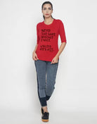 Women Graphic Print Round Neck Red T-Shirt (RED) - Young Trendz