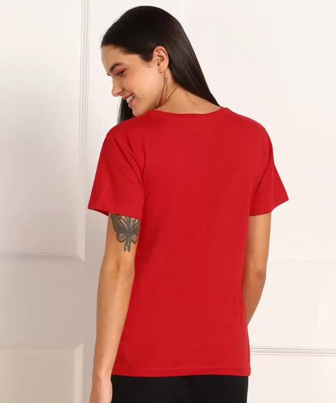 Women Conversational Round Neck T-Shirt (Red) - Young Trendz