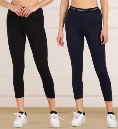 Women 3/4th/Calf Length Tights (Black, Dark Blue) - Young Trendz
