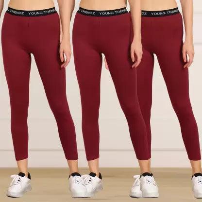 Women 3/4th/Calf Length Tights (Maroon) - Young Trendz