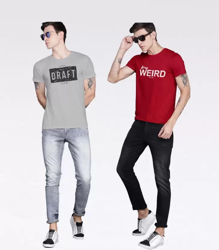 Young Trendz Mens Printed round neck Halfsleeve Tshirt (RED & GREY) - Young Trendz
