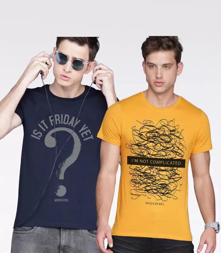 Young Trendz Mens Printed round neck Halfsleeve Tshirt (DARKBLUE& MUSTARD) - Young Trendz