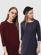 Women Night Dress 3/4 Sleeve Combo (Maroon, Blue) - Young Trendz