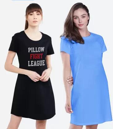 Women Night Dress Half Sleeve Combo (Black, Blue) - Young Trendz