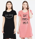 Pack of 2 Women Nighty (Pink, Black) - Young Trendz