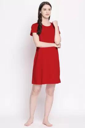 Women Night Dress Half Sleeve Combo (Red,Mustard) - Young Trendz