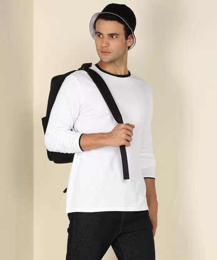 Men Solid Round Neck (White) T-Shirt - Young Trendz