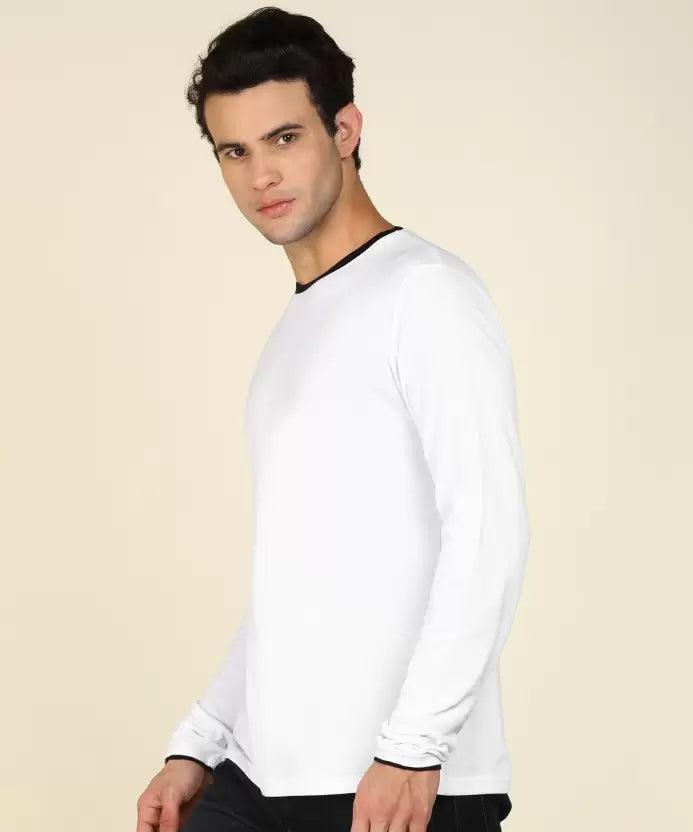 Men Solid Round Neck (White) T-Shirt - Young Trendz