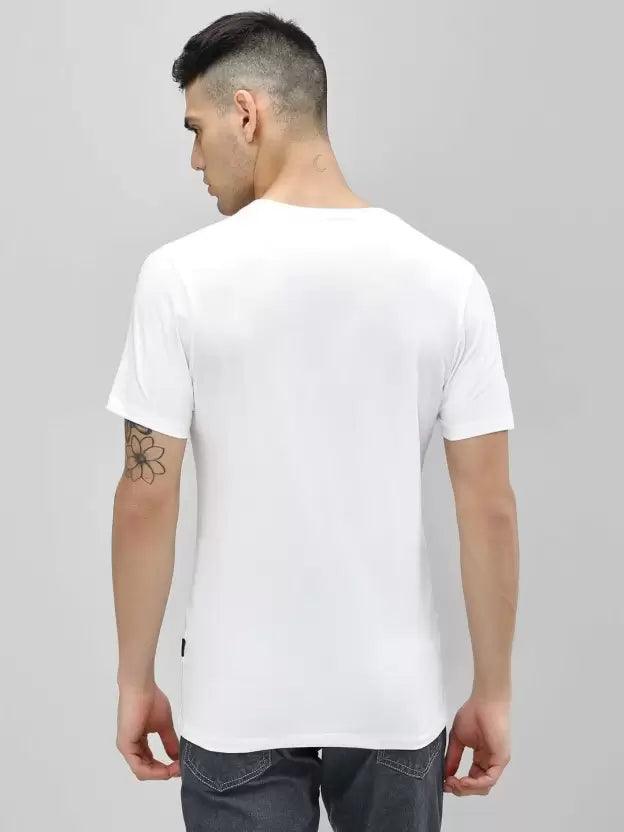 Men Printed Round Neck White T-Shirt (WHITE) - Young Trendz