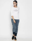 Women Graphic Print Round Neck T-Shirt (White) - Young Trendz