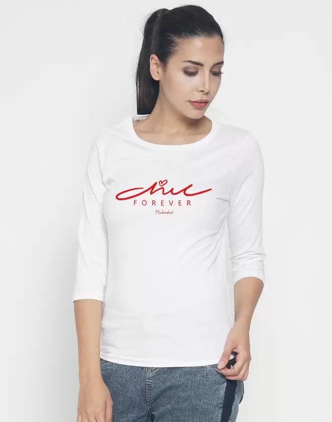 Mode Rebel Printed Women Round Neck T-Shirt ( White) - Young Trendz