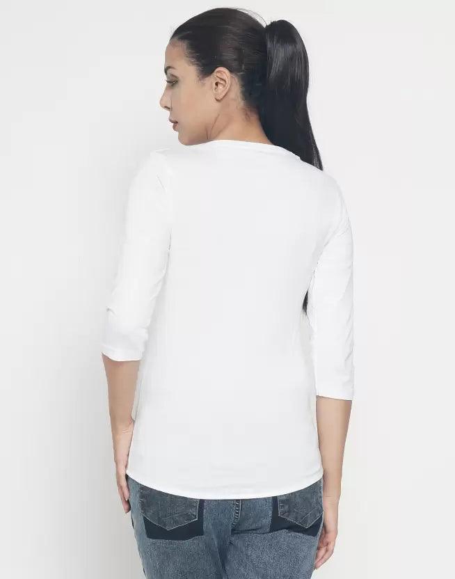 Mode Rebel Printed Women Round Neck T-Shirt ( White) - Young Trendz