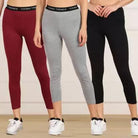 Women Multicolor 3/4th/Calf Length Tights (BLACK,GREY,MAROON) - Young Trendz