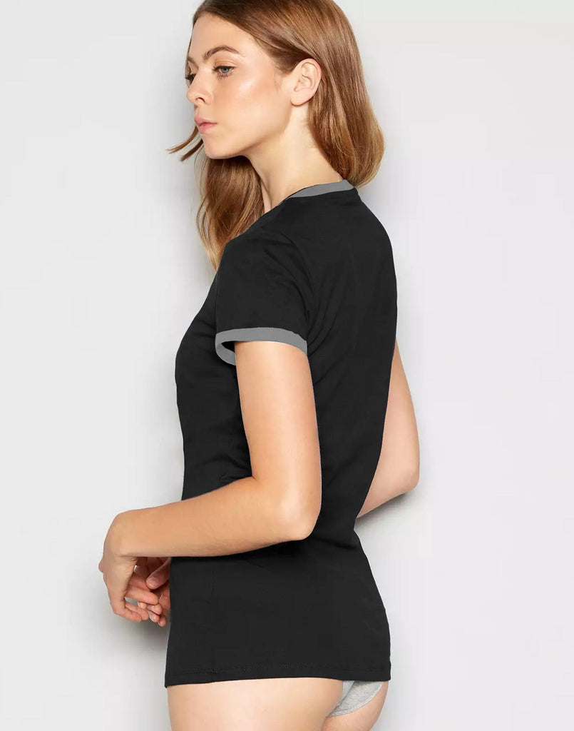 Solid Women Round Neck Black T-Shirt - Young Trendz