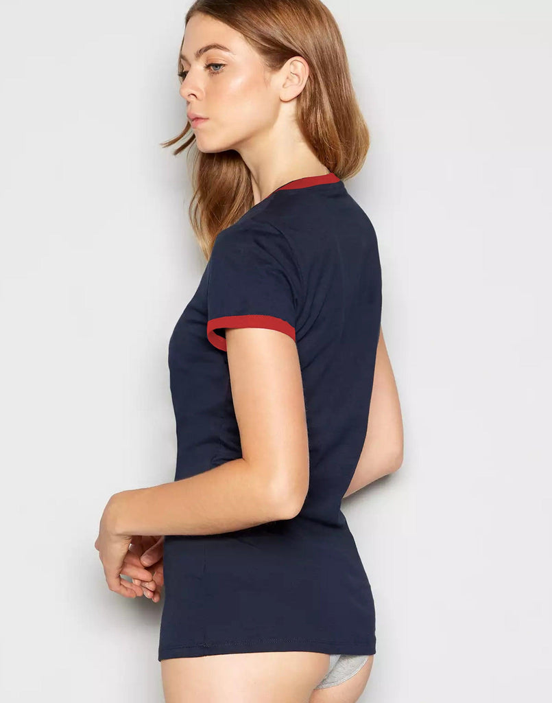 Solid Women Round Neck Navy T-Shirt - Young Trendz
