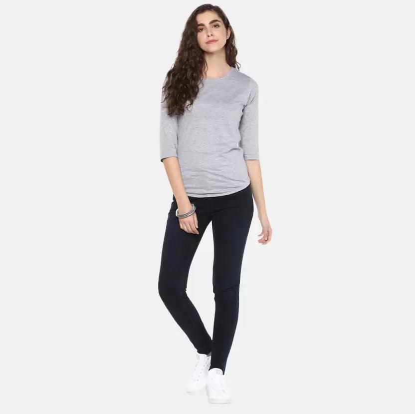Pack of 3 Women Self Design, Solid Round Neck Multicolor T-Shirt (BLACK,GREY,YELLOW) - Young Trendz