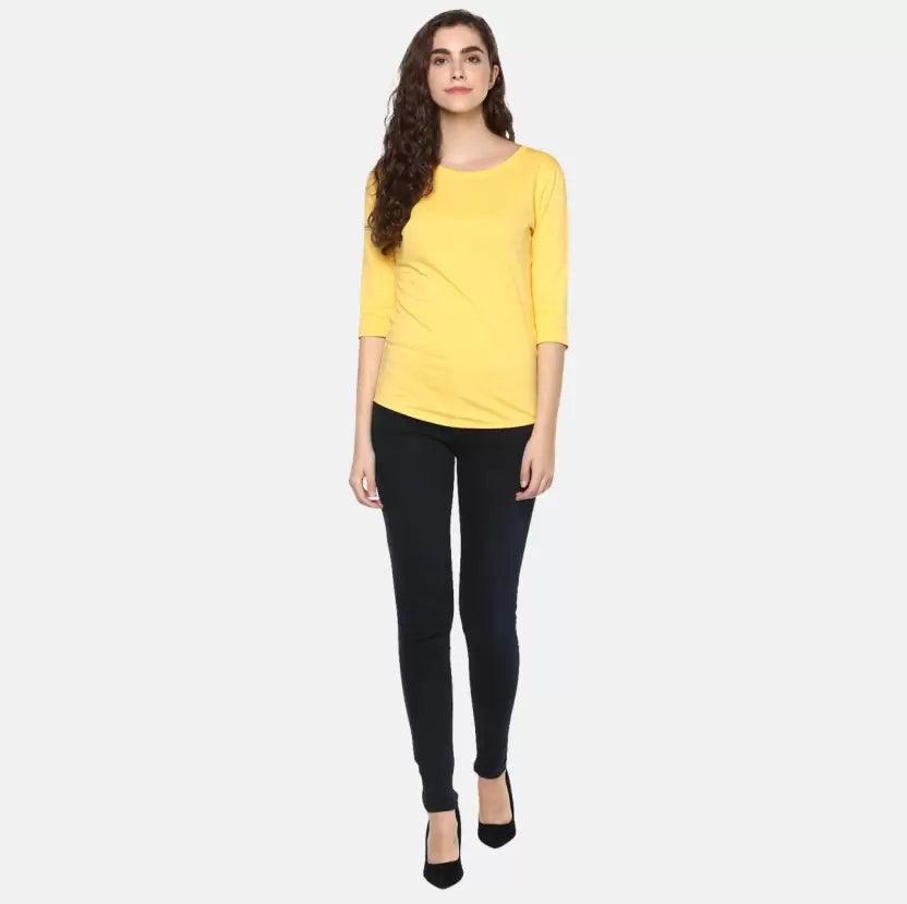 Pack of 3 Women Self Design, Solid Round Neck Tshirt (Black, Grey, Yellow) - Young Trendz