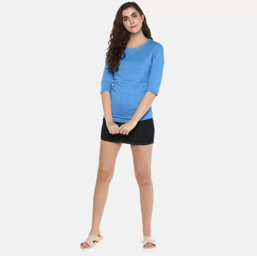 Pack of 3 Women Self Design, Solid Round Neck T-Shirt (BLACK,RED,SKYBLUE) - Young Trendz