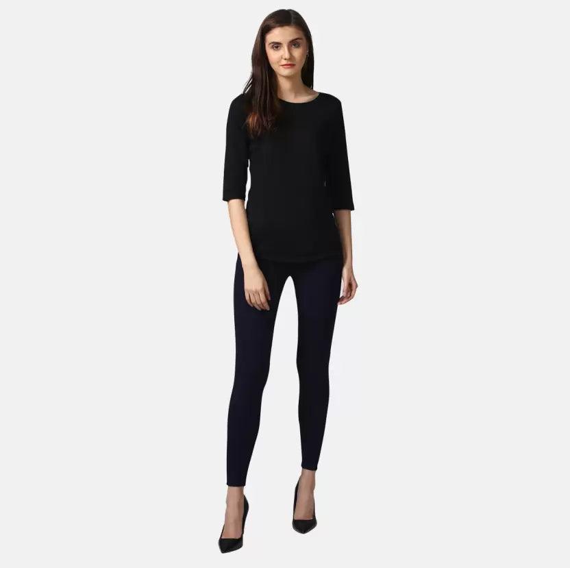 Pack of 3 Women Self Design, Solid Round Neck T-Shirt (BLACK SKYBLUE,WHITE) - Young Trendz