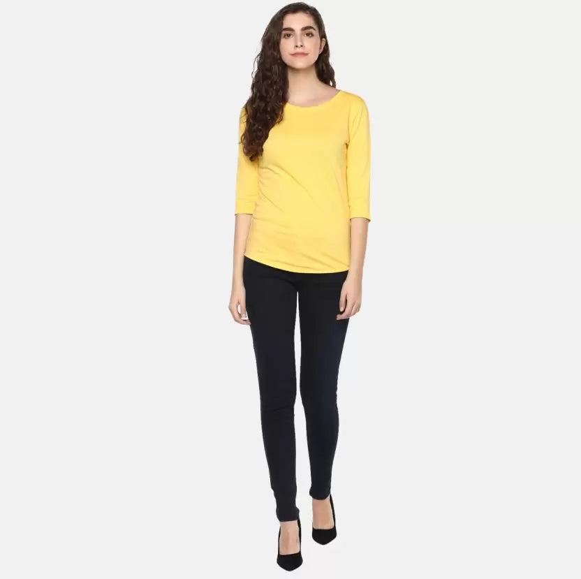 Pack of 3 Women Self Design, Solid Round Neck T-Shirt (SKYBLUE,YELLOW,WHITE) - Young Trendz