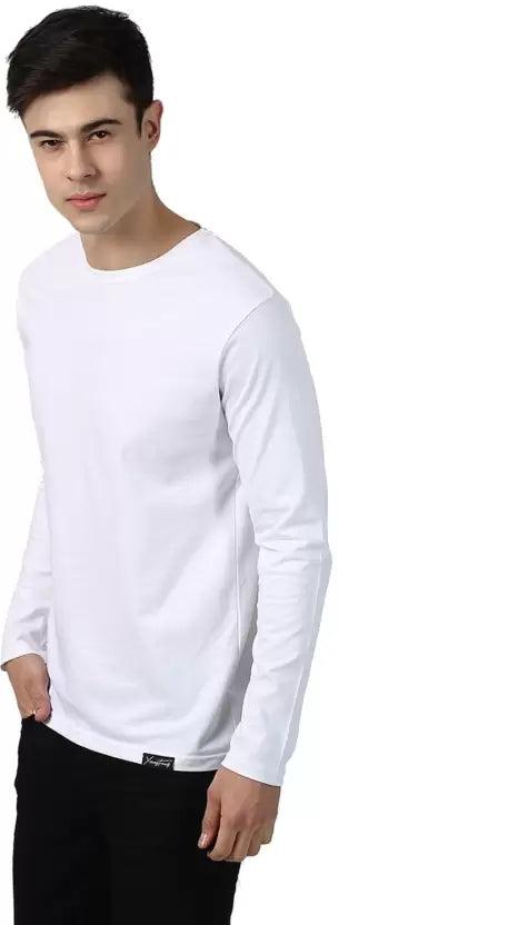 Men Solid Round Neck (White) T-Shirt - Young Trendz