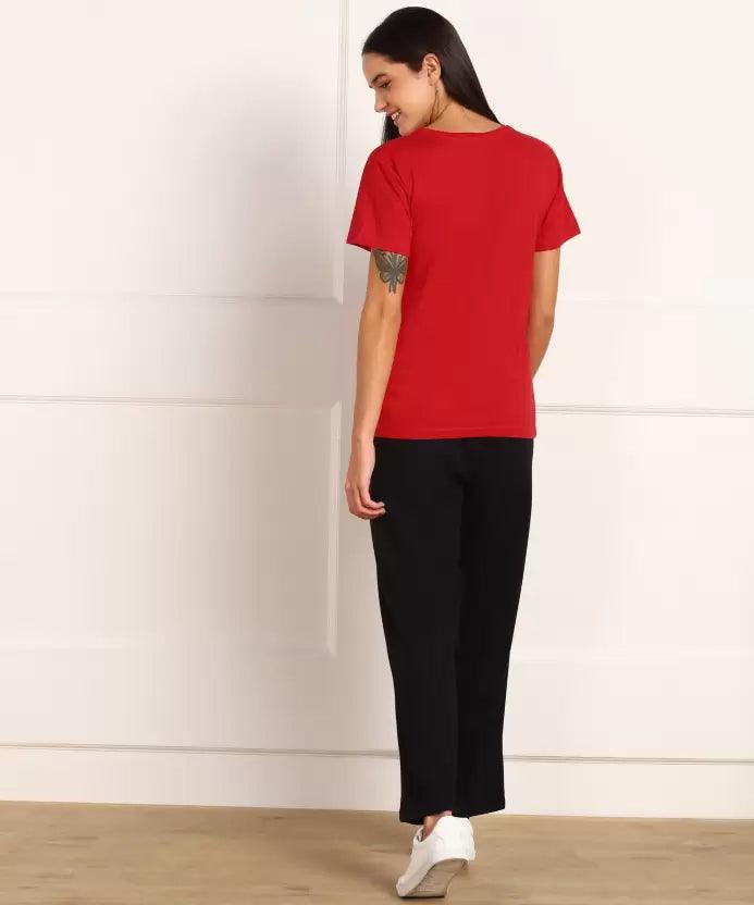 Women T-shirt & Pyjama Set Pure Soft Cotton (Red Black) - Young Trendz