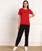 Women T-shirt & Pyjama Set Pure Soft Cotton (Red Black) - Young Trendz