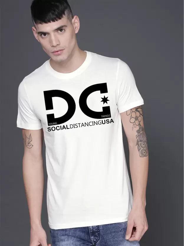 Men Printed Round Neck White T-Shirt (WHITE) - Young Trendz
