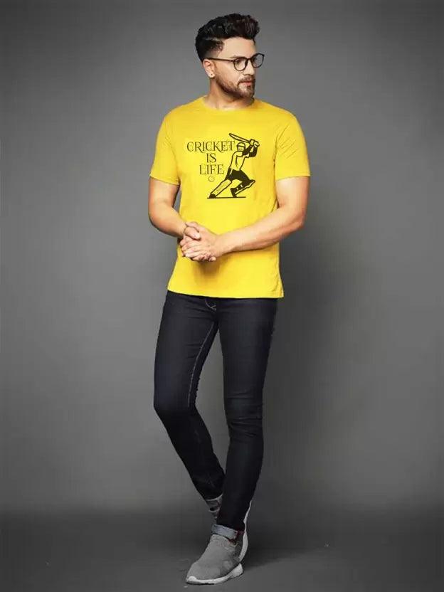 Men Printed Round Neck (Yellow) T-Shirt - Young Trendz