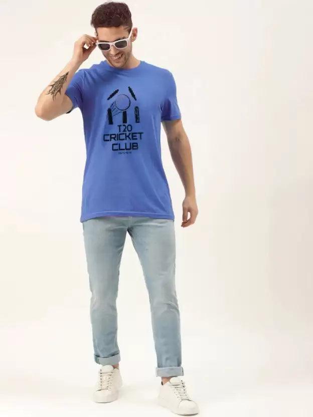 Men Printed Round (Neck Blue) T-Shirt - Young Trendz