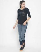 Women Typography Round Neck T-Shirt (BLACK) - Young Trendz