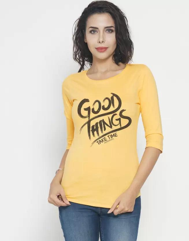 Women GOOD THING Graphic Print Round Neck T-Shirt (YELLOW) - Young Trendz