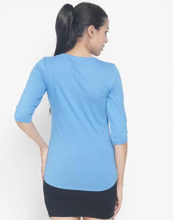 Women Graphic Print Round Neck (Light Blue) T-Shirt - Young Trendz