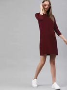 Women plain Night Dress (Maroon) - Young Trendz